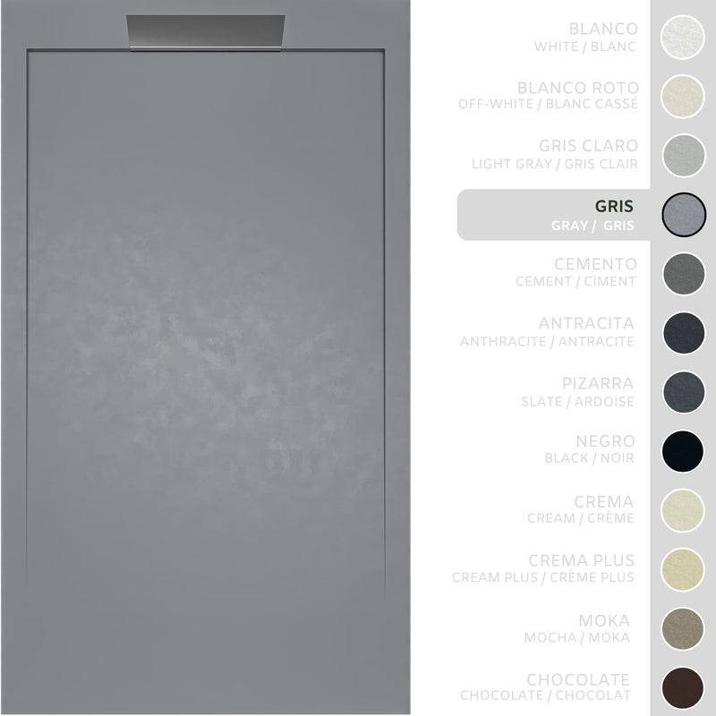 SOULHOME Brodzik prysznicowy– Żywica– Gel Coat– Gładka/Kamienna tekstura – Antypoślizgowy – szary- 140x90- Niski 3cm– Elegancki