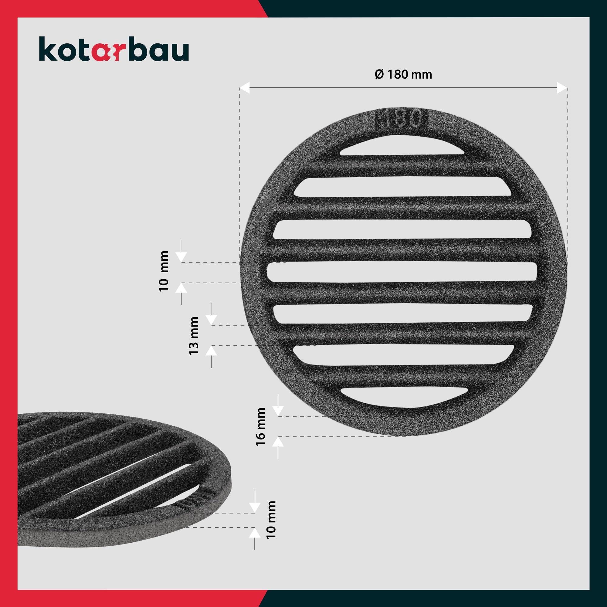 Grille de Cheminée en fonte diamètre 18 cm - Grille en fonte carrée - Résiste aux températures élevées - KOTARBAU - 4