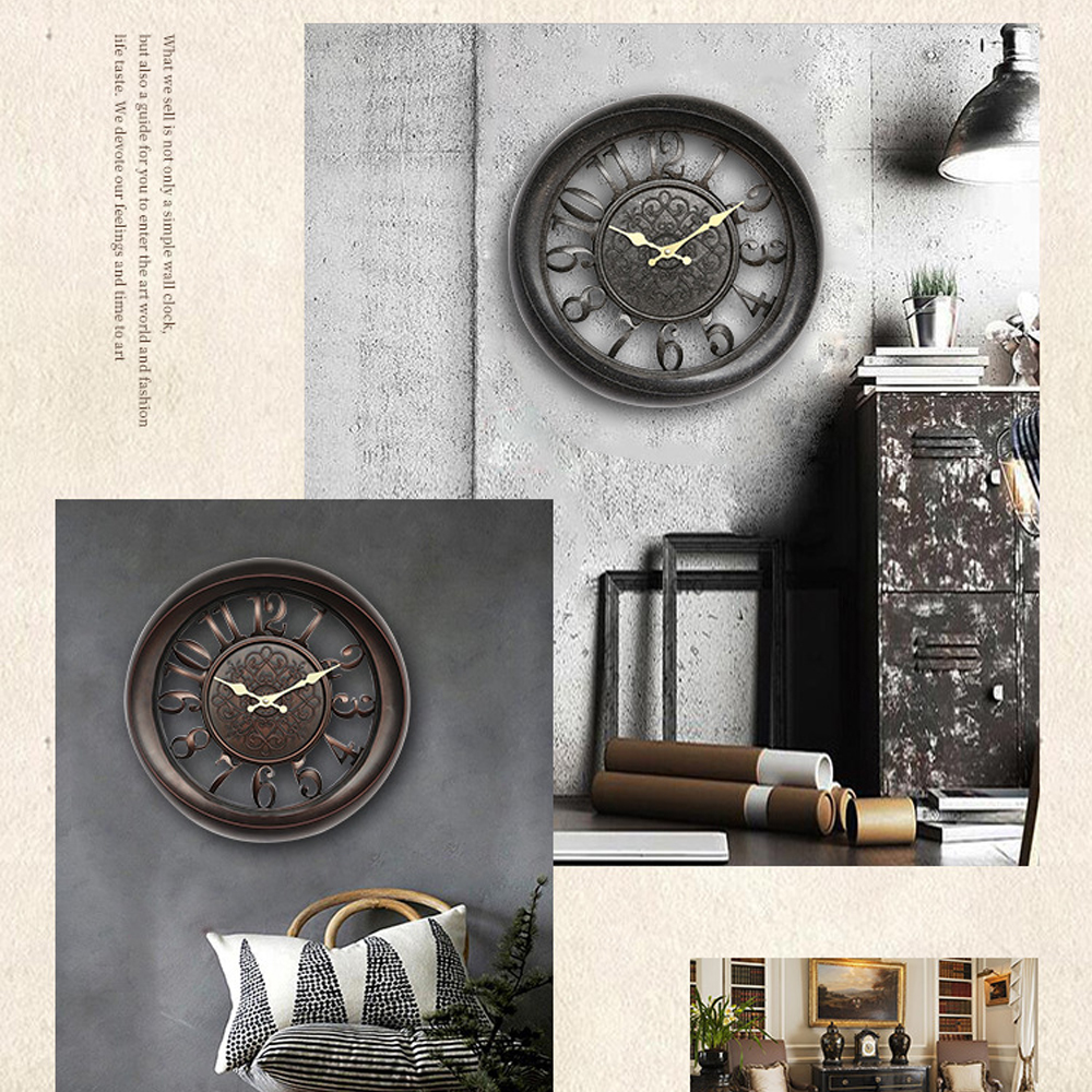 Horloge murale rétro silencieuse shabby chic pour décoration intérieure