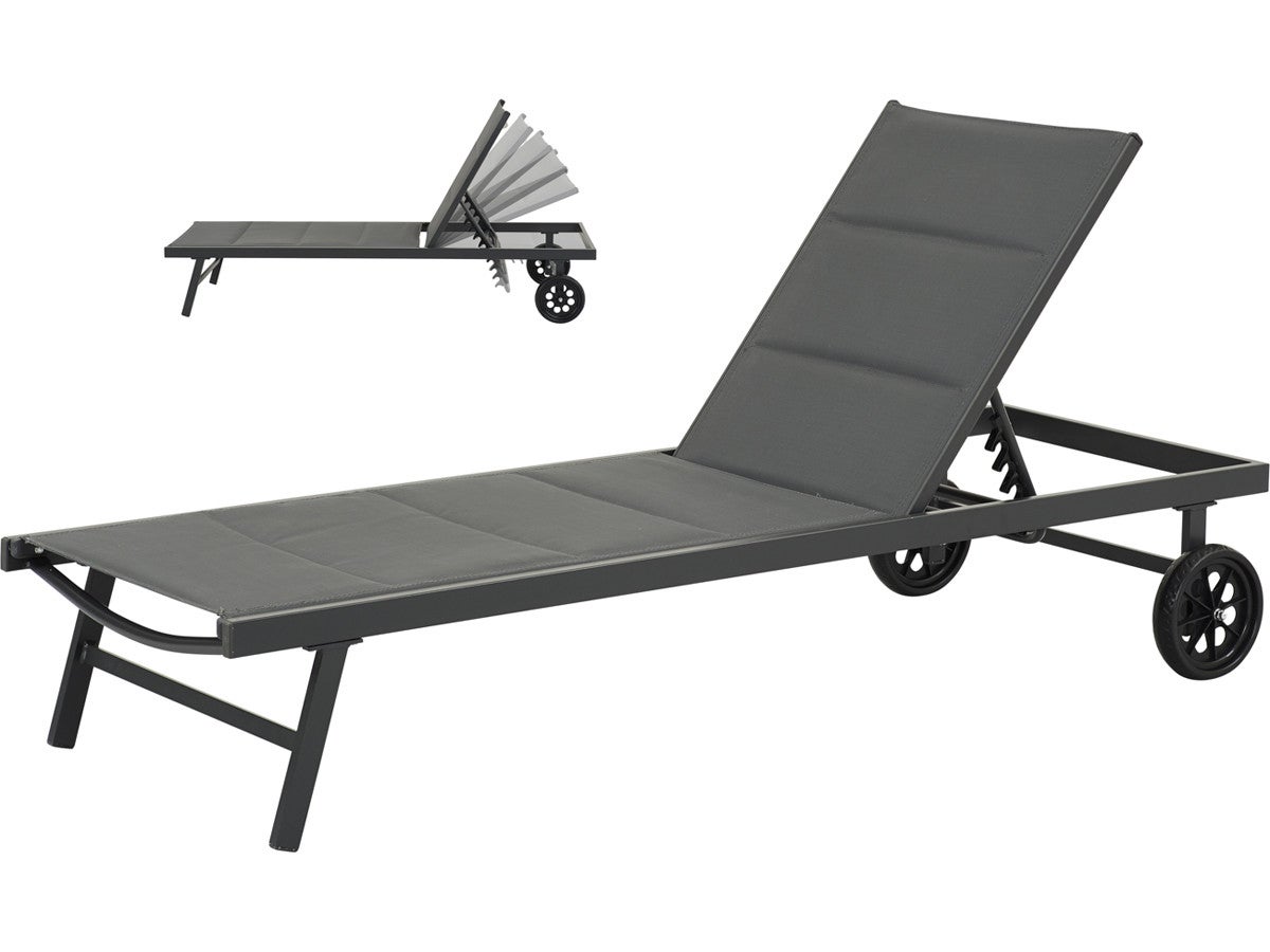 Pikowany leżak z tekstylenu i aluminium "Bella" - Phoenix - Ciemnoszary