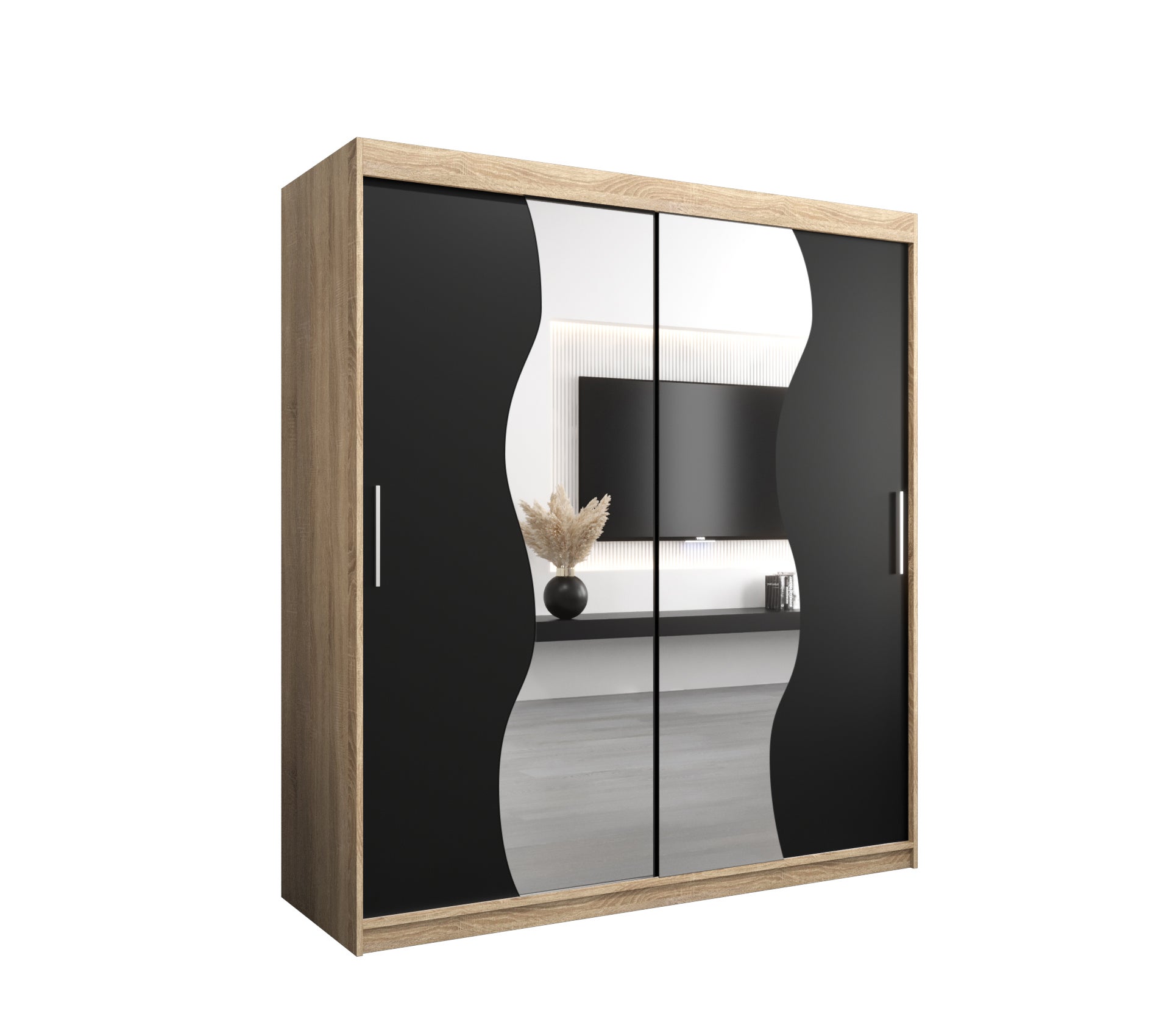 Szafa przesuwna garderoba MADRYT 180 x 62 x 200 cm Sonoma + Czarny - Abiks Meble