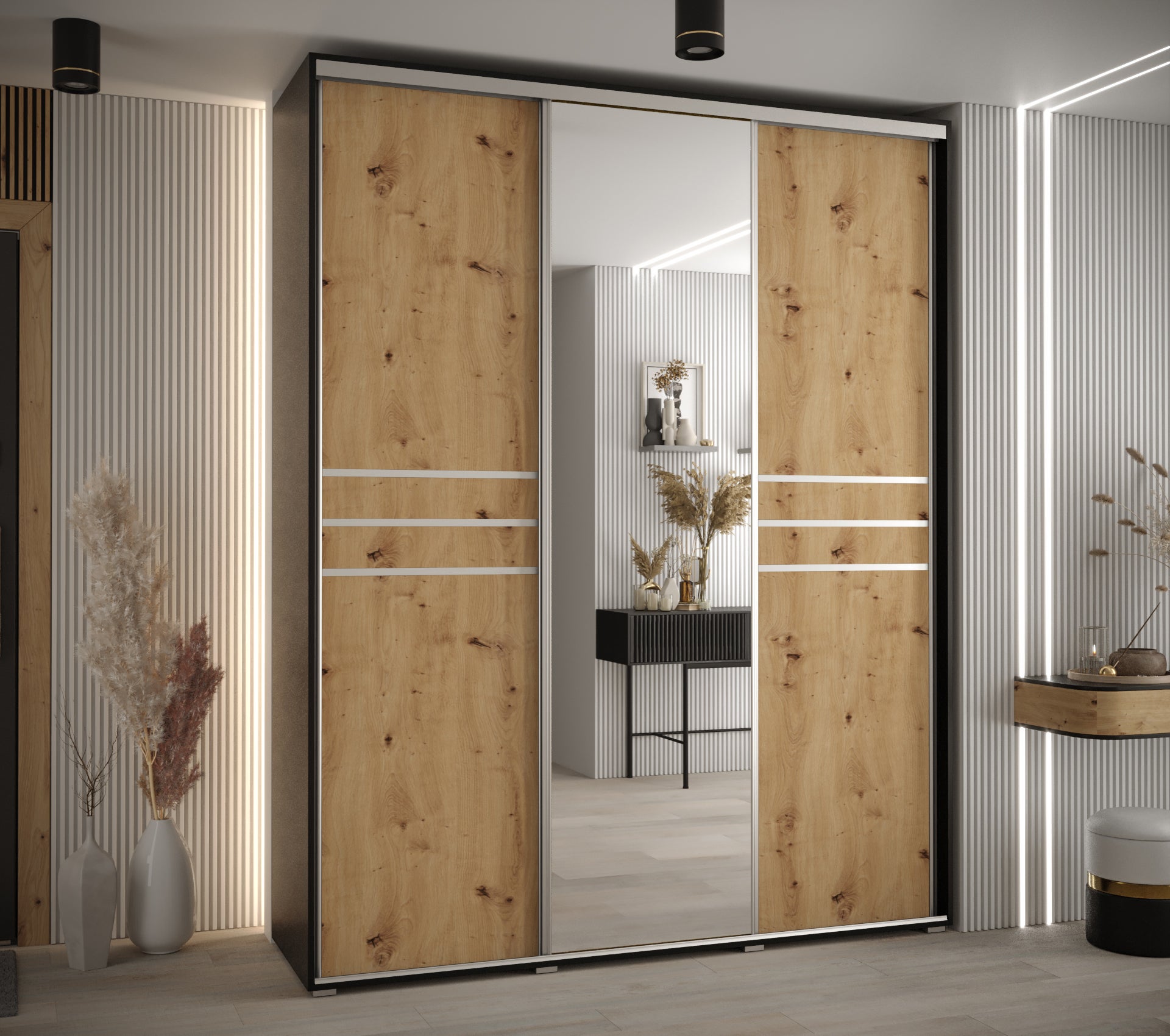 Szafa przesuwna z lustrem wysoka Davos 11 190 x 60 x 235,2 cm czarny + artisan + u. srebrny - Abiks Meble - 2