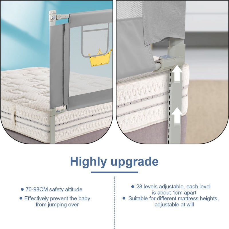 Barrière de lit de Protection Anti-Chute 150 cm Réglable en Hauteur de 70 à 98 cm pour Enfant Filet aéré Stable et Facile à Monter - 2