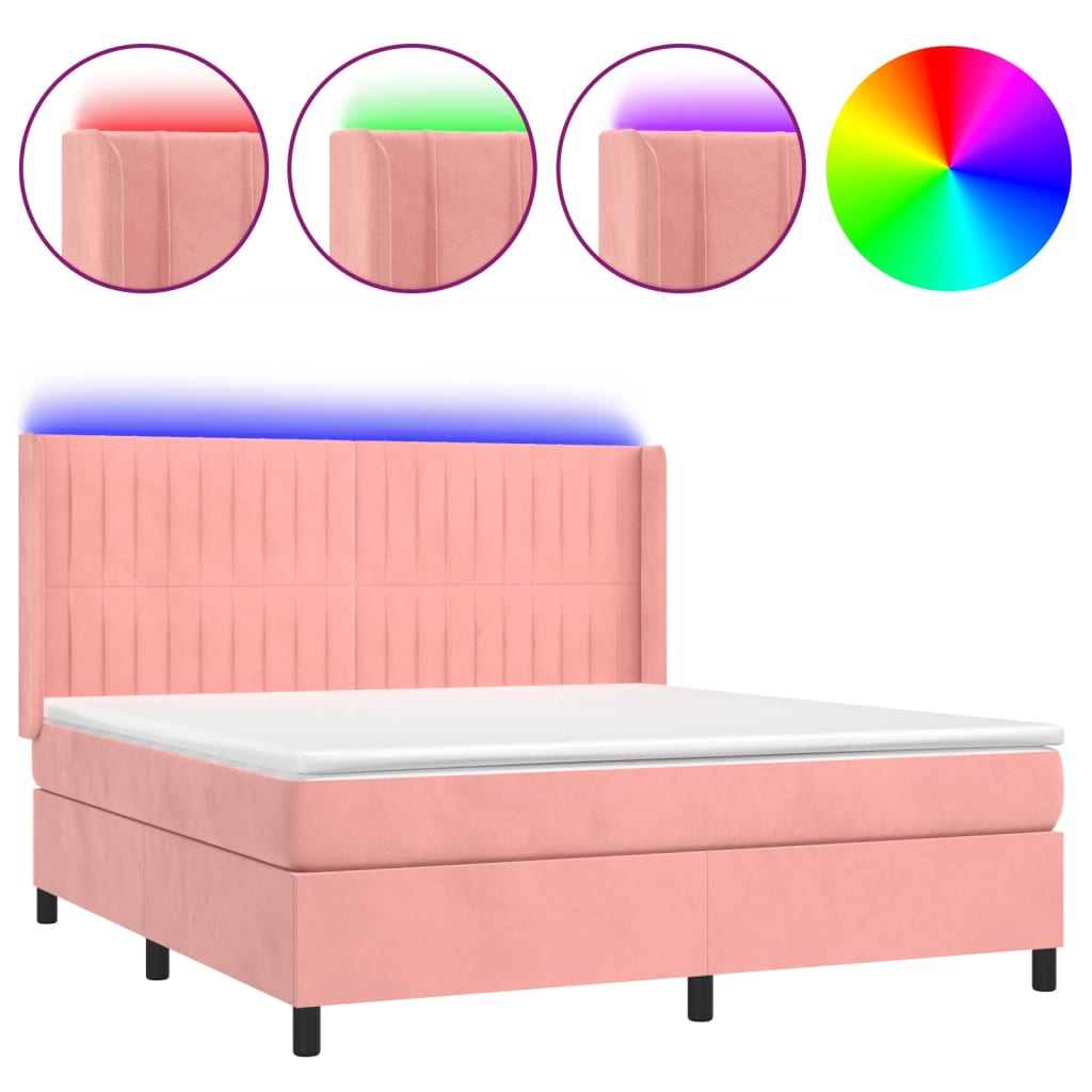 Lit boxspring avec matelas en velours rose et LED 180x200 cm | Leroy Merlin
