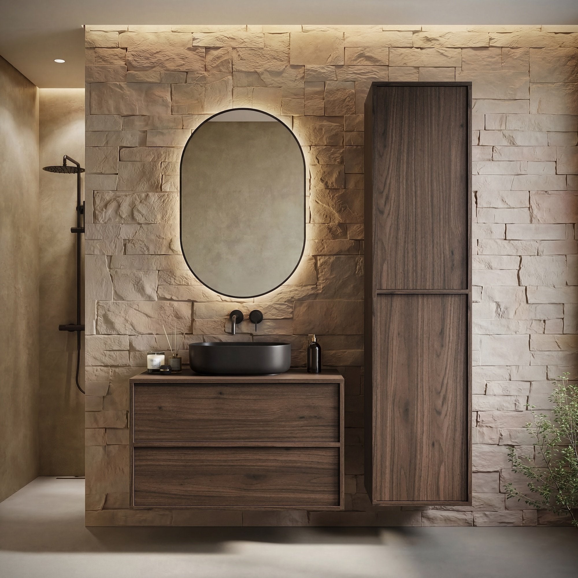 Badplaats Colonna Bagno Mali 38 x 33 x 160 cm - Noce Marrone - Colonna Sospesa con 2 Ante - 2