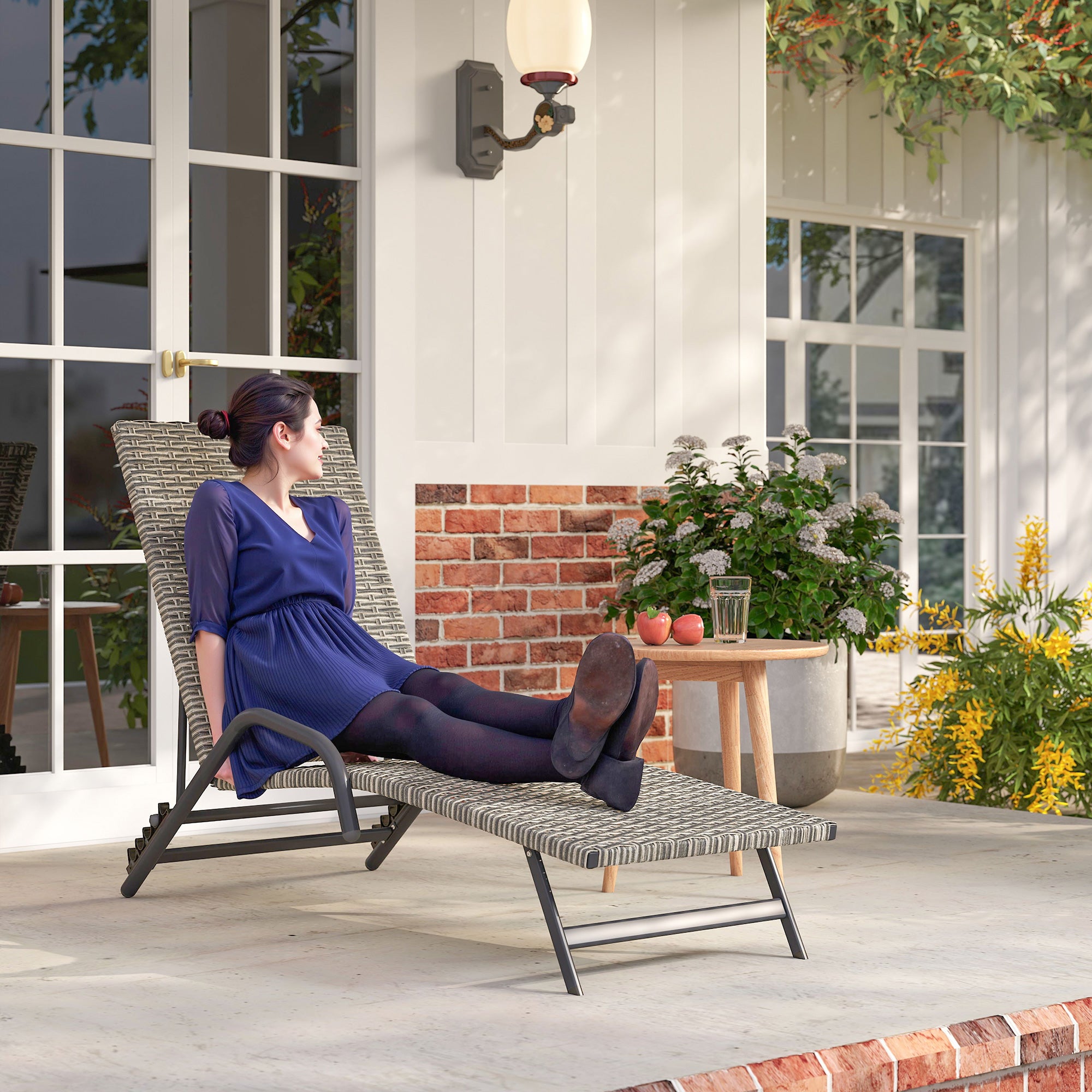 Bain de soleil inclinable et réglable sur 4 positions,en résine tressée en forme de S,156x62x96cm,marron - 3