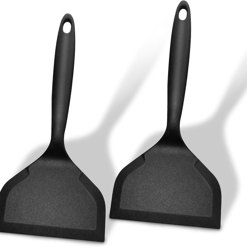 Zestaw 2 żaroodpornych, nieprzywierających silikonowych szpatułek do ryb, naleśników, jajek, pizzy, steków, bez BPA (czarne)