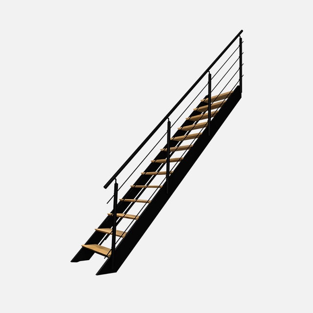 SPECTRA - Escalier bois droit à LED intégrées, noir avec garde-corps