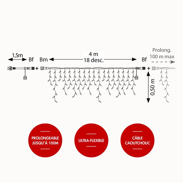 Frise scintillante H0,5 x L4m 100 LED blanc chaud - prolongeable - qualité professionnelle - int/ext - Chromex - 2