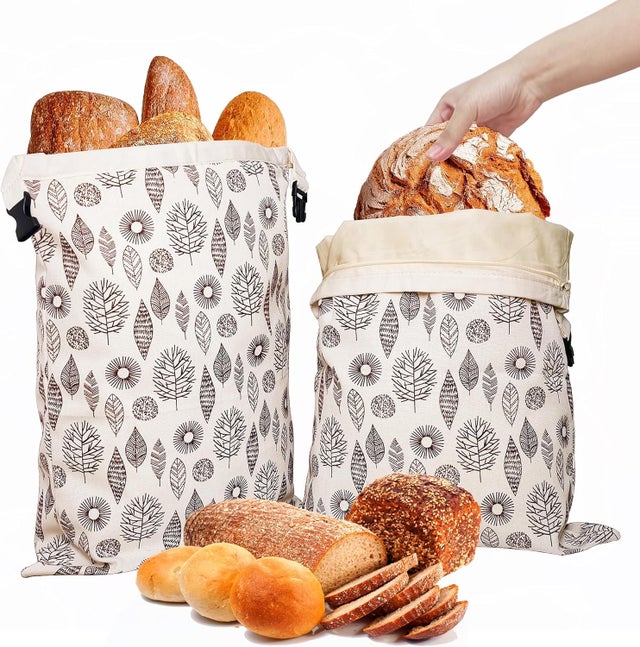 Wielorazowe worki na pieczywo z wosku pszczelego, 43 cm × 33 cm, bawełniane worki do przechowywania pokryte naturalnym woskiem pszczelim (zestaw 2 sz
