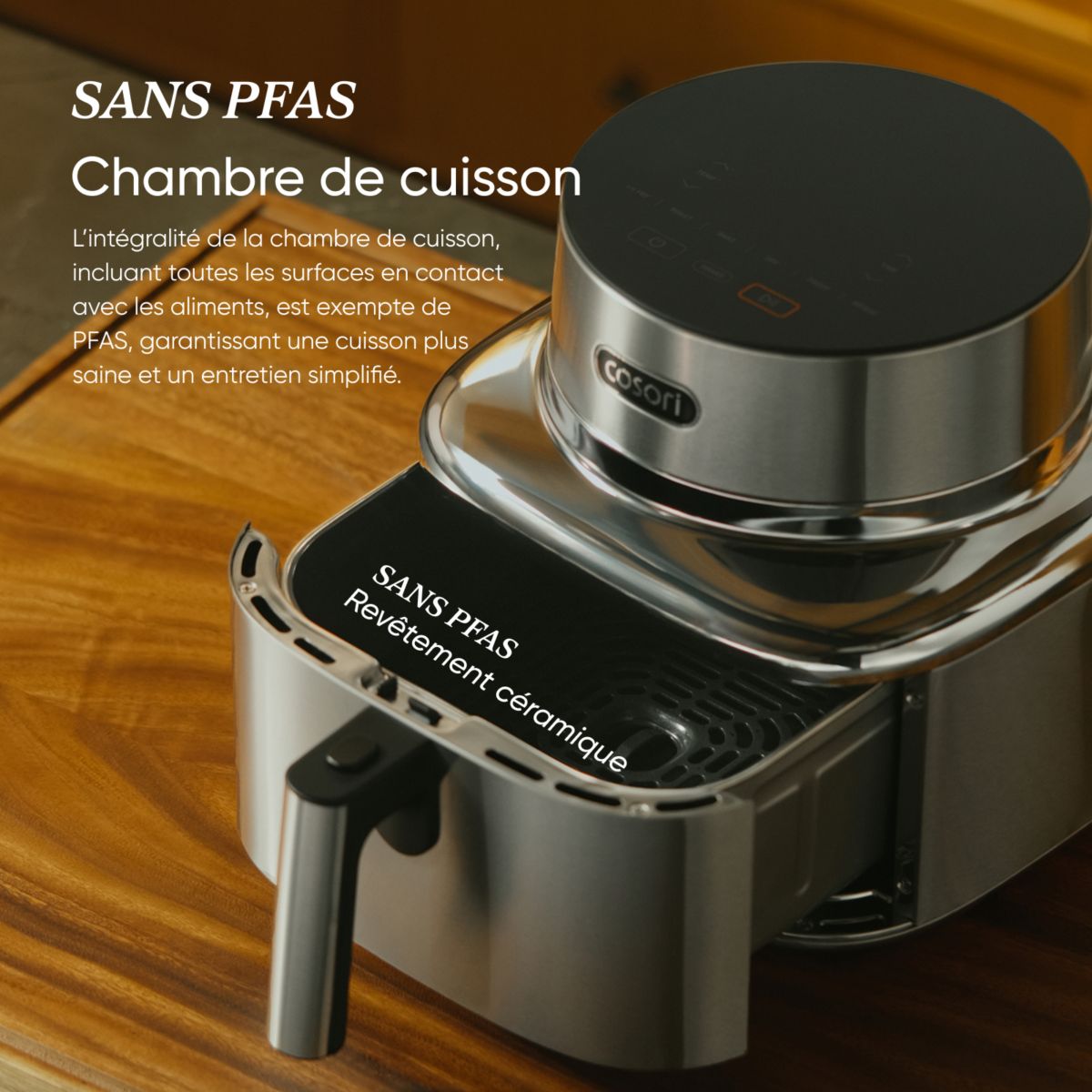 Cosori ICONIC Single Smart 6,2L de acero inoxidable con cesta LIBRE de PFAS - 6