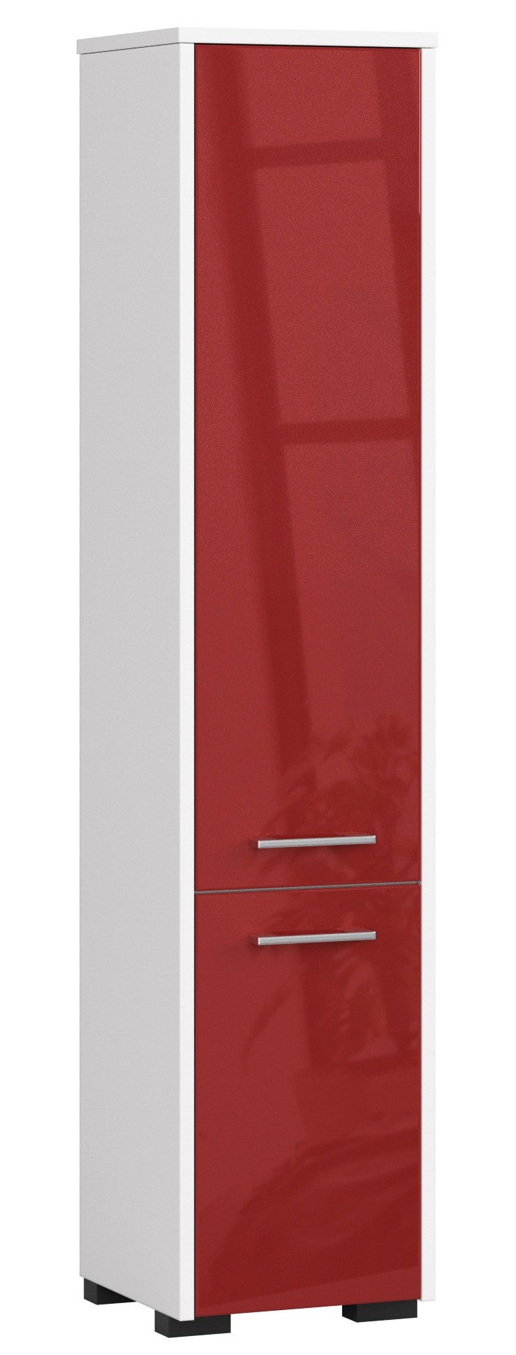 Wolnostojąca szafka łazienkowa: 2 drzwi, 5 półek, kolor biały | połyskujący czerwony, szer.: 30 cm, wys.: 140 cm, gł.: 30 cm.