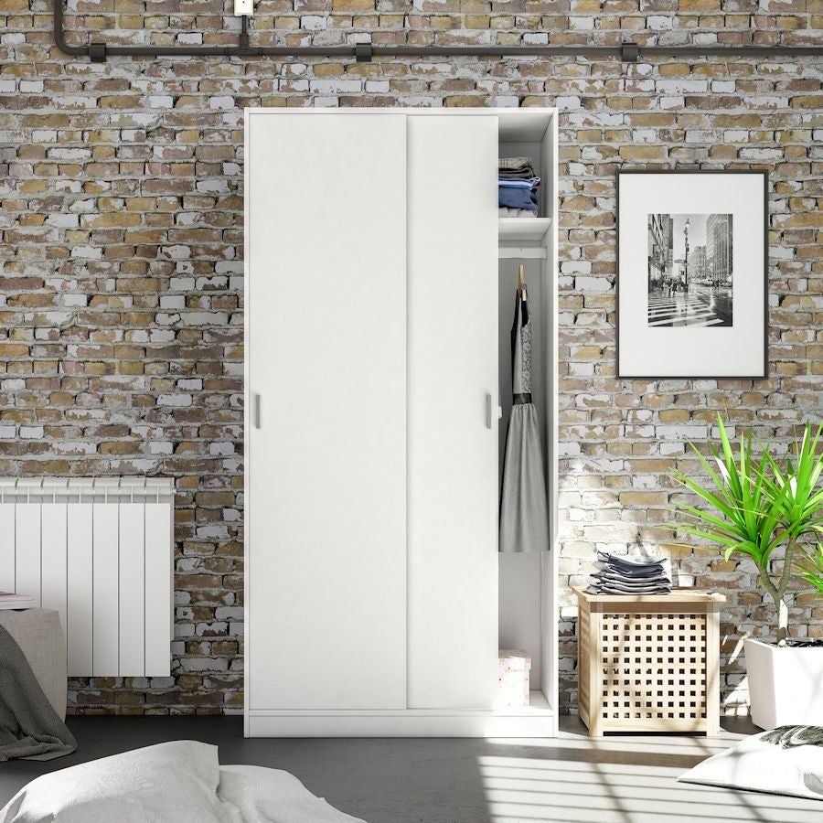 Armoire ENZO 2 portes coulissantes L100 x H200cm - Blanc - 3