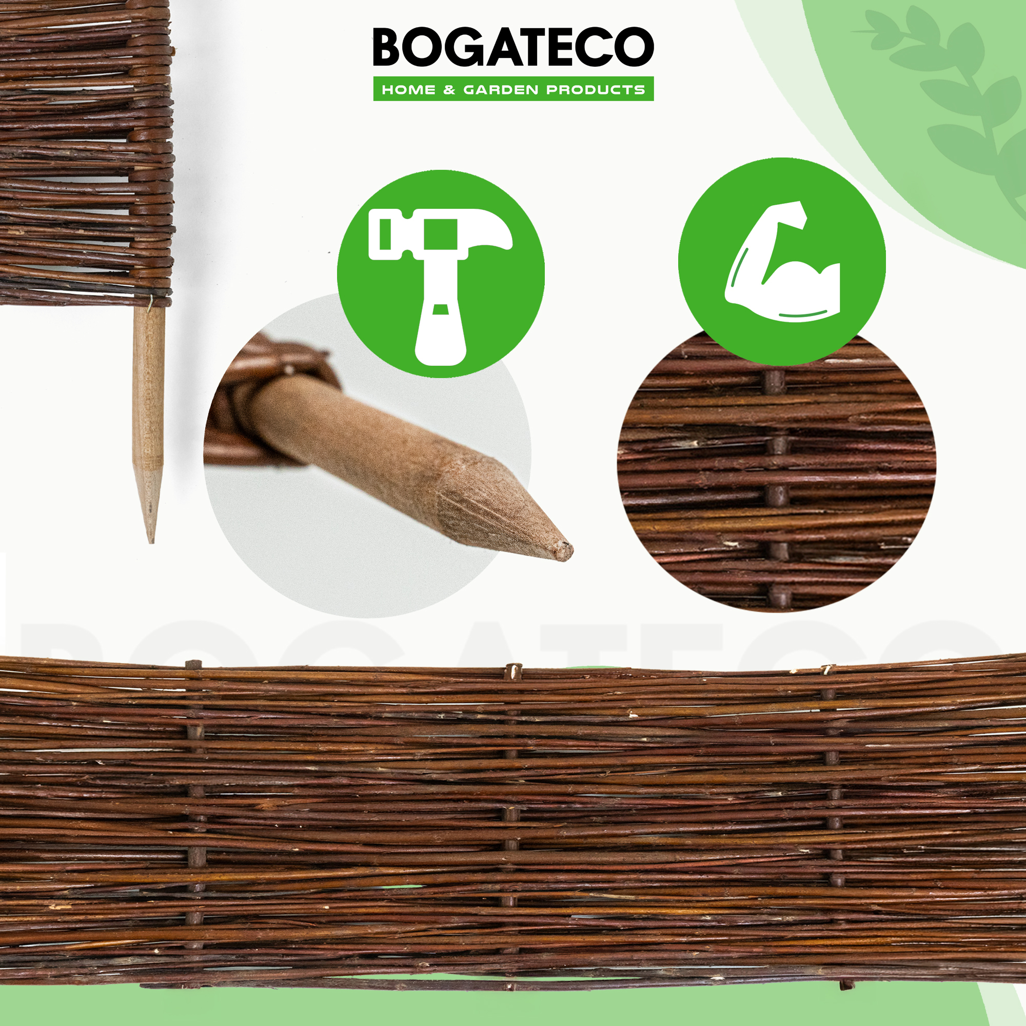 10 x Bordure clôture en osier BOGATECO en saule | 60 cm de longueur et 20 cm de hauteur | Bordure de pelouse de clôture en bois - 4