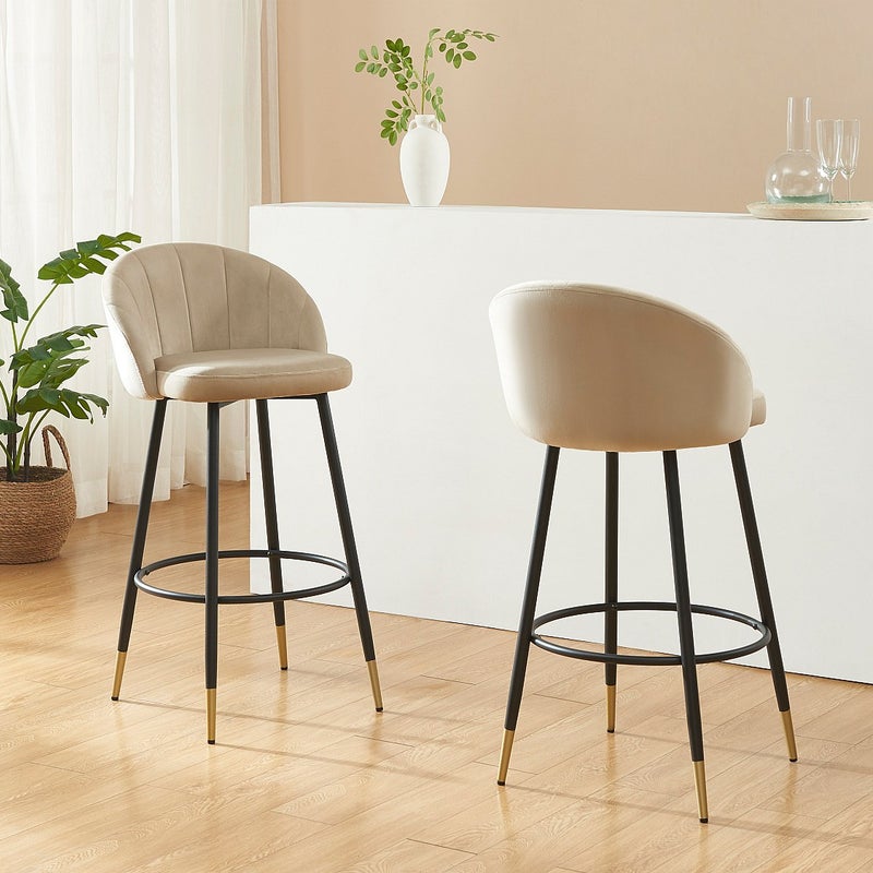 Zestaw 2 stołków barowych z weluru i metalu - Beżowy - ELIRAM