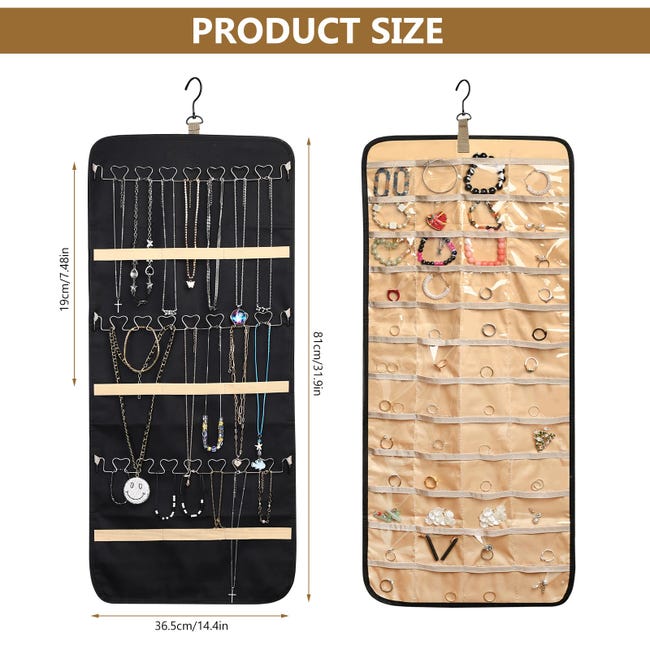 Organisateur à Bijoux Suspendu – 80 Poches Transparentes Double Face, Pour Colliers, Bracelets, Boucles D’Oreilles