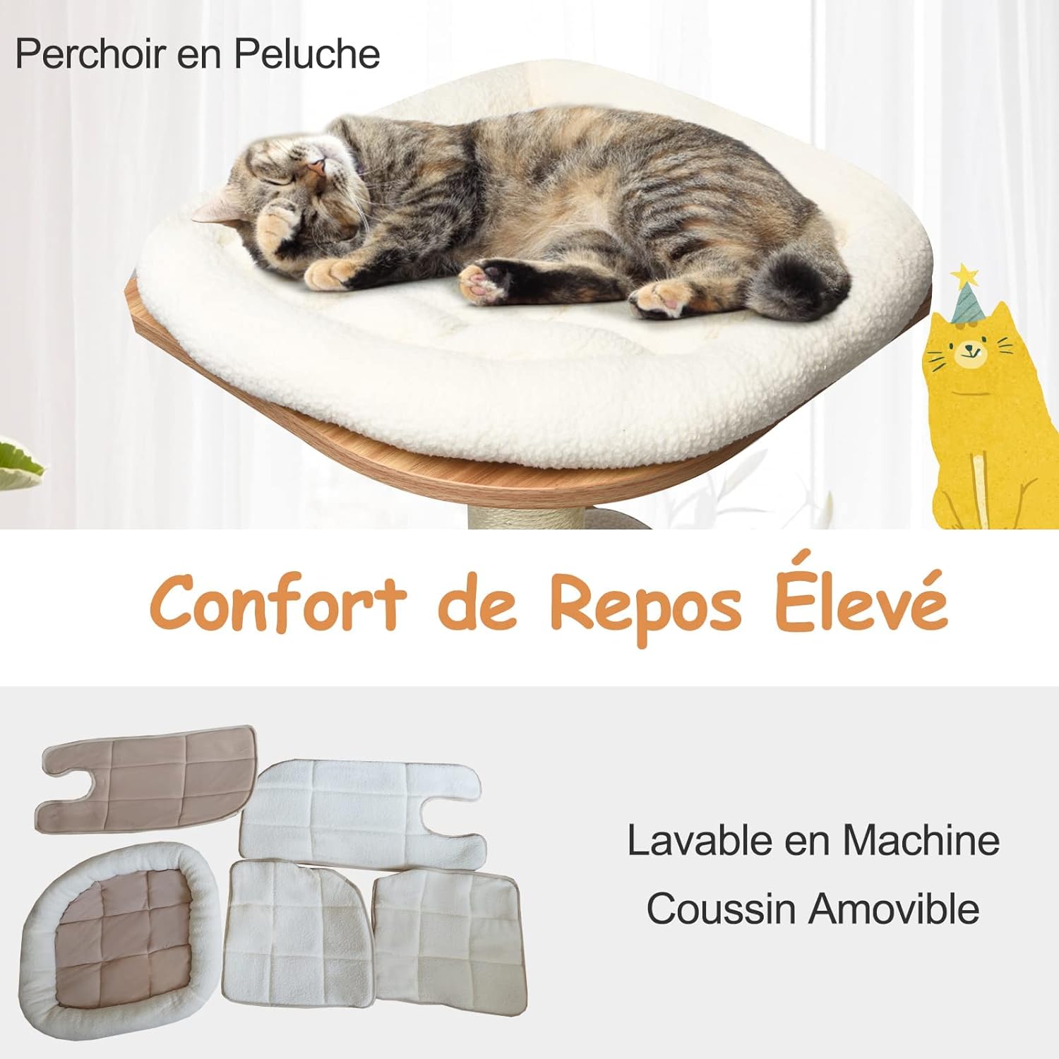 Árbol para Gatos de Madera de XXL 175 CM, Torre para Gatos de 6 Niveles con Poste Rascador de Sisal, Diseño Antivuelco, Cojines Cómodos, 59×49×140CM - 3