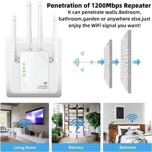 Amplificateur WiFi 1200Mbps, double bande 5Ghz et 2,4Ghz, port Gigabit et WPS, équipé de 4 antennes, compatible avec toutes les box réseau，blanc - 4