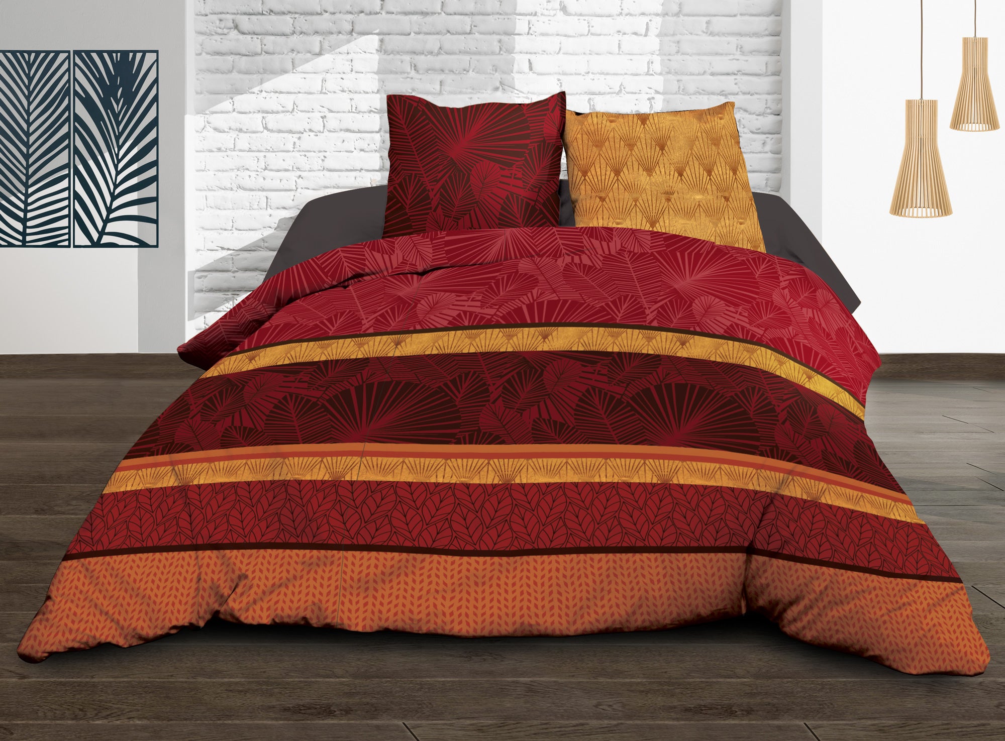 Parure De Lit 220x240 Cerise Rouge Microfibre - Housse + 2 Taies
