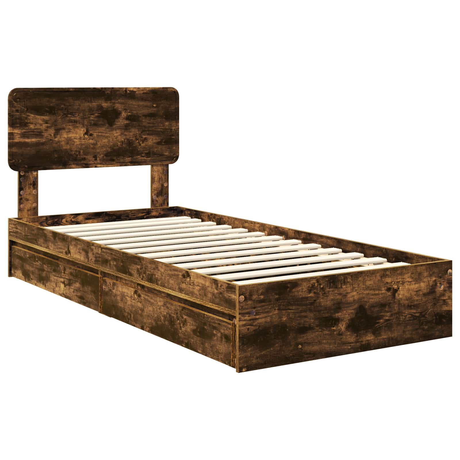 Lit de rangement chêne fumé 90 x 190 cm panneau de bois - 4