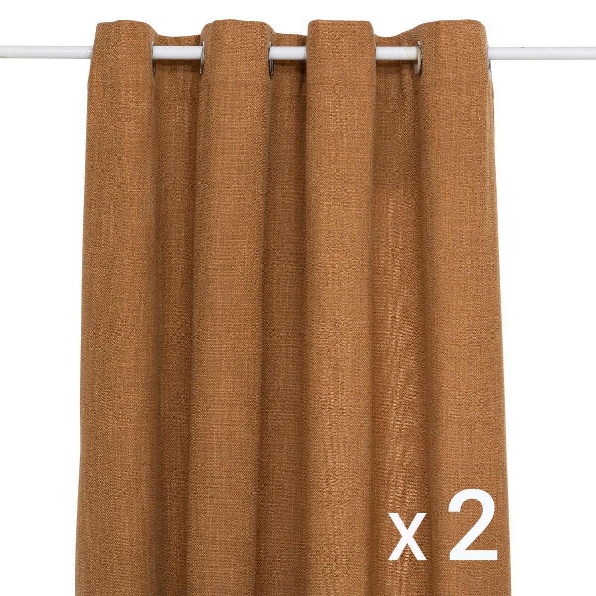 Lot de 2 Rideaux à œillet Tissu Marron Cannelle 140 x 260 cm | Leroy Merlin