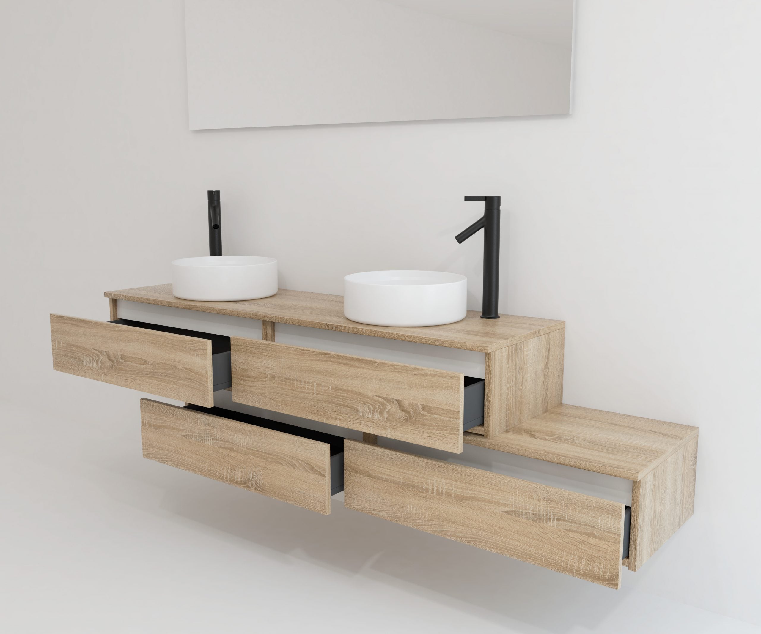 Ensemble de meubles de salle de bain Mapau TOURAINE chêne Bardolino 160 cm + double vasque + miroir LED - 3