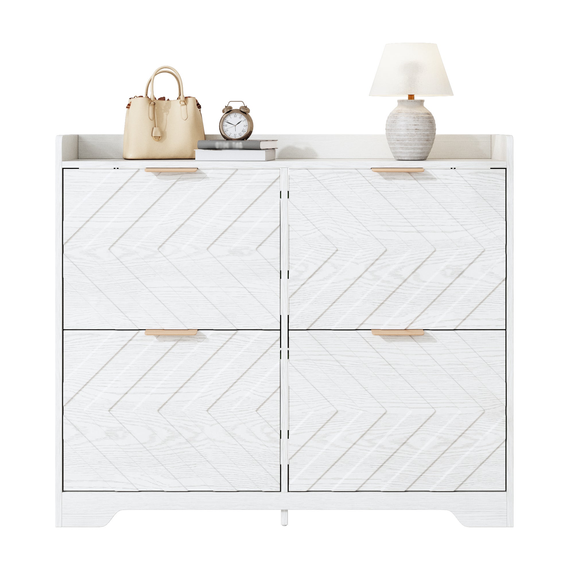 Zapatero con 4 compartimentos abatibles, frontal con textura 3d, estante superior, amplio espacio, ideal para ahorrar espacio, mueble para recibidor.