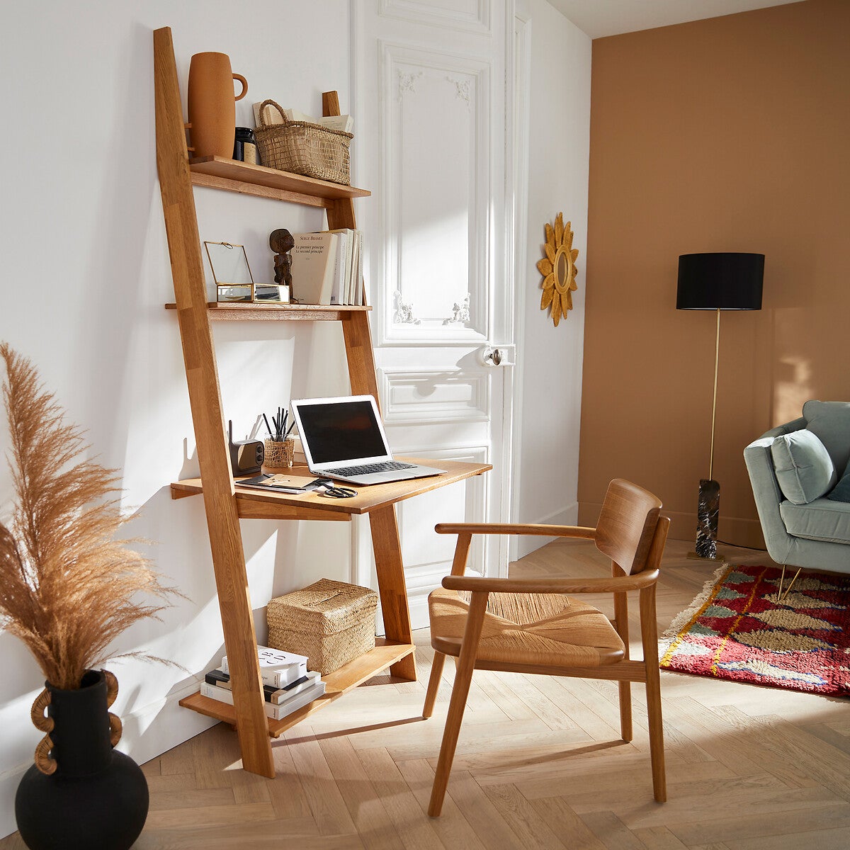 Étagère De Bureau Avec Plateau Et Panneau Perforé - 94 X 25 X 73,5 Cm - Organisateur Avec 4 Tablettes Et 6 Crochets - Idéal Pour Chambre, Bureau, Cuisine - 5