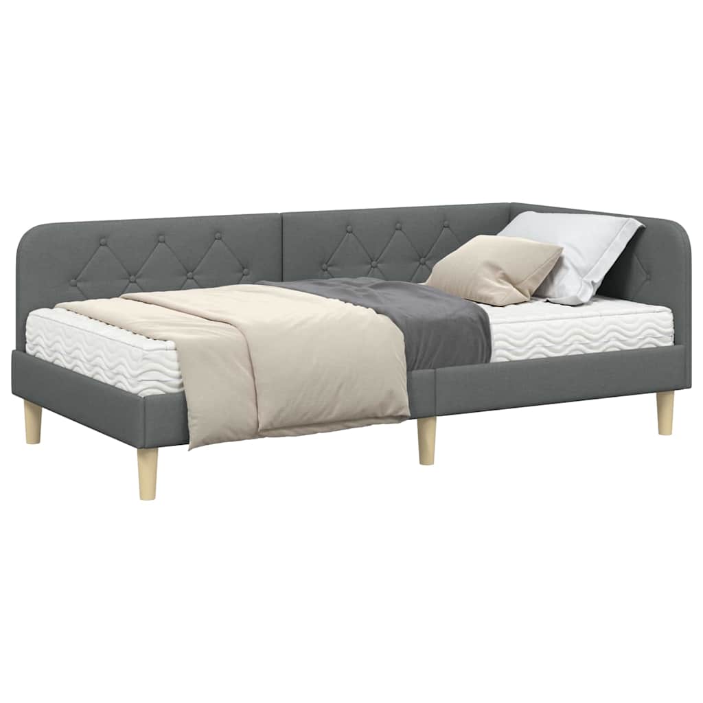 Cadre de lit d'angle en tissu gris foncé pour la chambre, 90 × 190 cm - 3