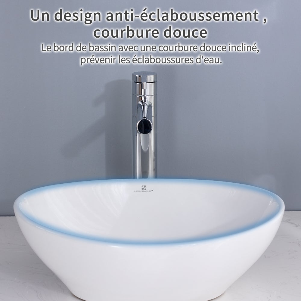 Vasque à Poser Salle de Bain Ovale 41x34 cm en Céramique Blanche, Évier Lavabo Salle de Bain avec Bonde et Siphon - 4