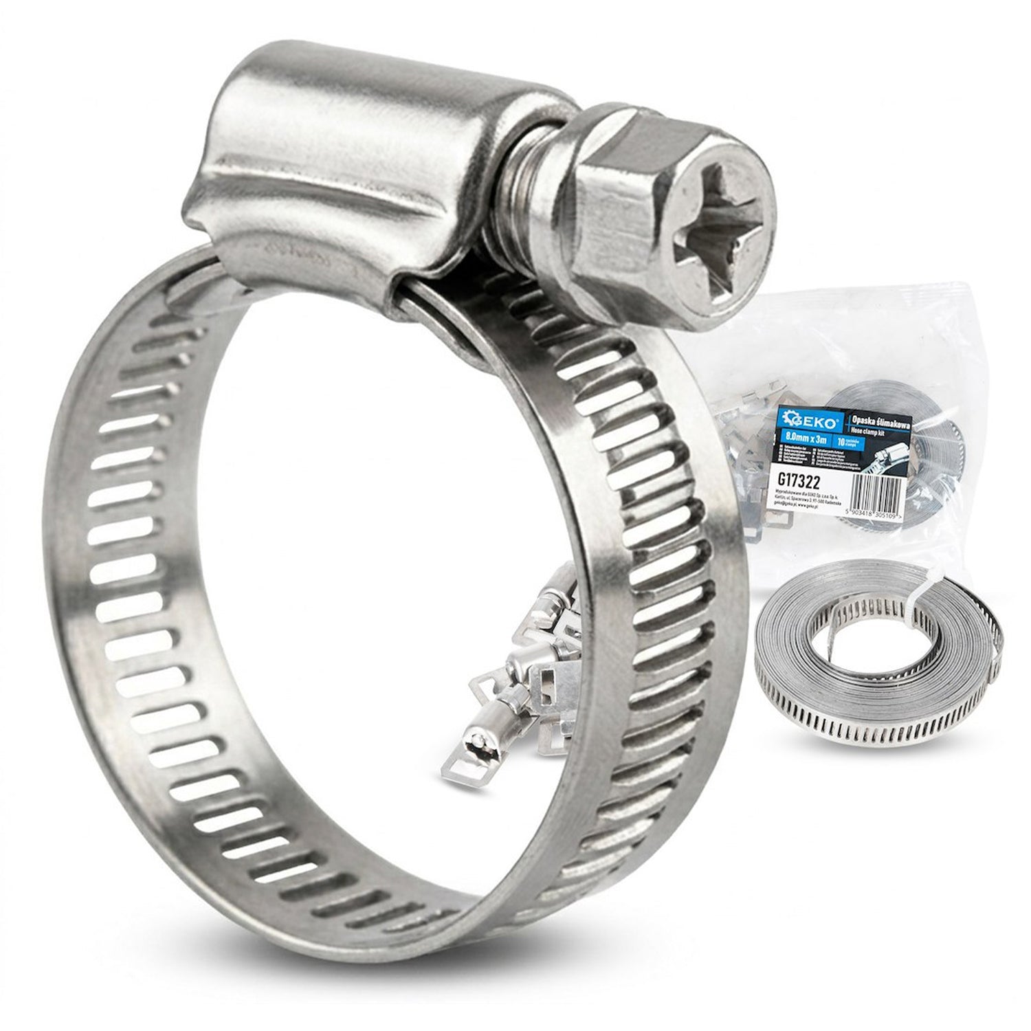 Set 10 coliere furtun cu banda metalica 8mm x 3m GEKO 10buc
