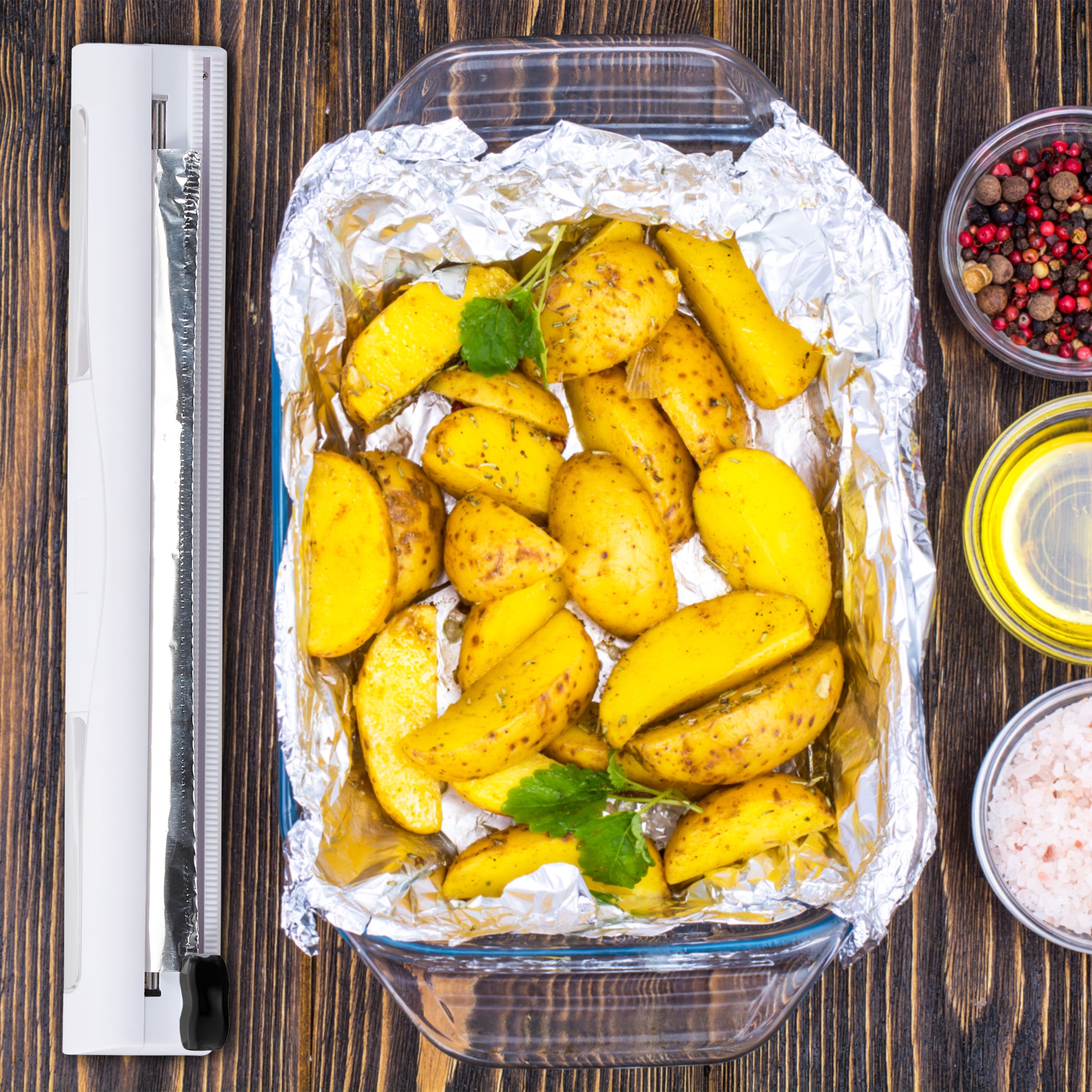 Relaxdays Set da 2 Taglia Pellicola da Cucina, Dispenser Porta Rotoli Plastica & Alluminio, HxLxP: 5 x 37 x 8 cm, Bianco - 5