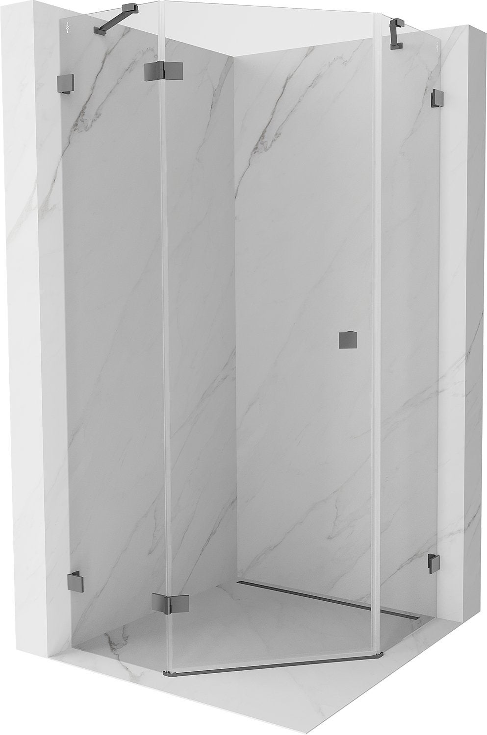 Mexen Lunar kabina prysznicowa pięciokątna uchylna lewa 80 x 80 cm, transparent, gun metal - 831-080L-080P-95-00-L