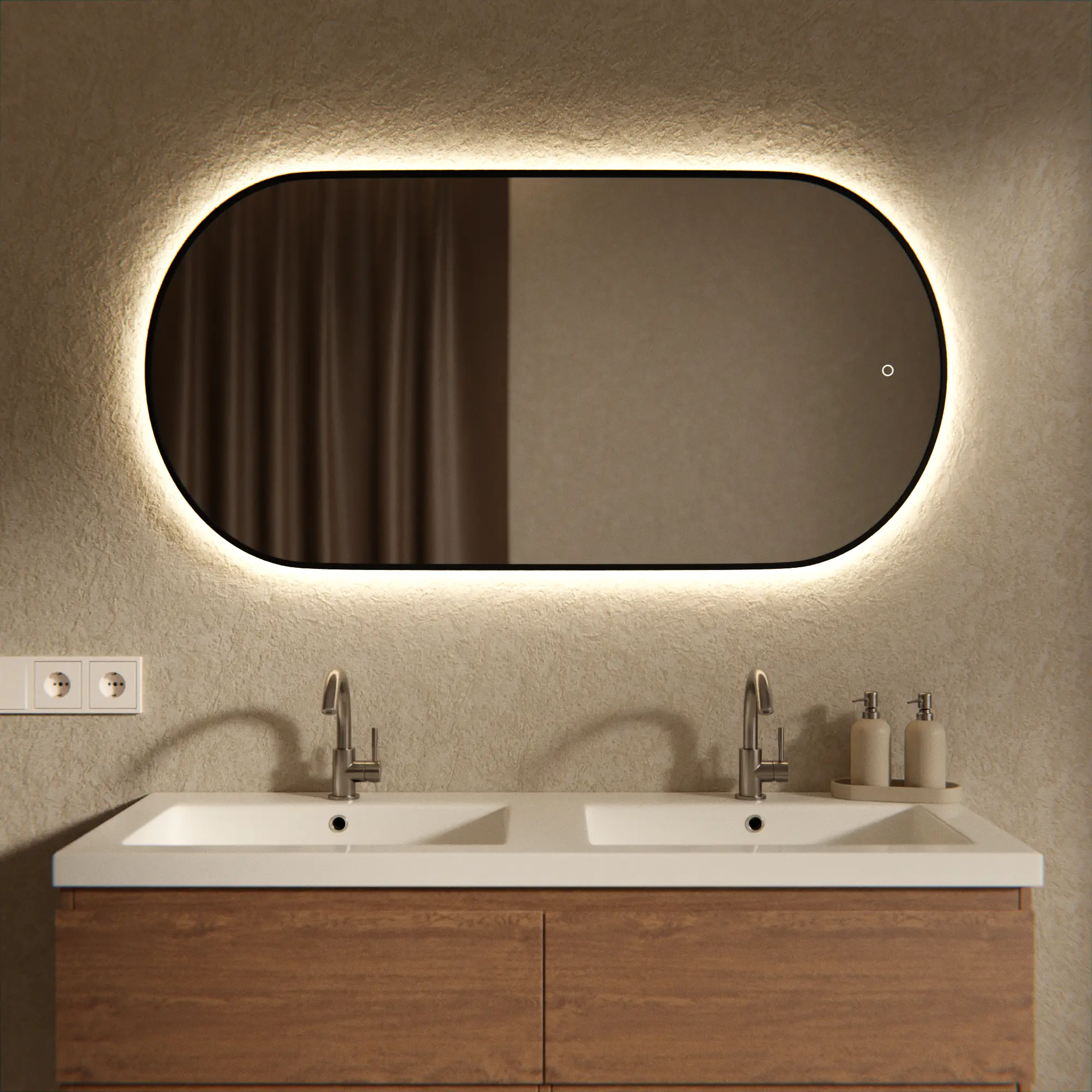 Mirlux Miroir de salle de bain avec éclairage LED et chauffage – Miroir mural ovale – Cadre noir – 120 x 60 cm - 2