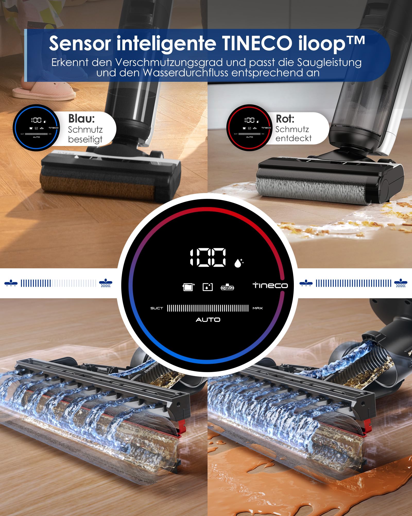 Tineco FLOOR ONE S5 Aspirapolvere Senza Fili Intelligente, Lavapavimenti, Pulizia per Pavimenti e Superfici Asciutti o Bagnati, Ottimo per Peli di Ani - 4