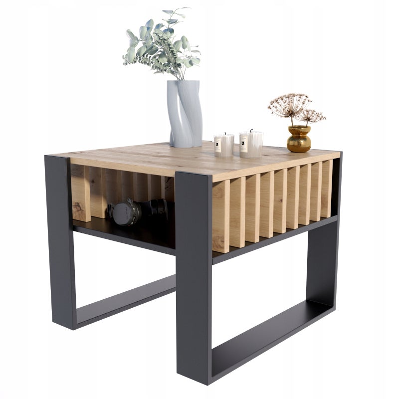 Ława stolik kawowy IGA KWADRAT artisan-czarny z lamelami loft rustykalny