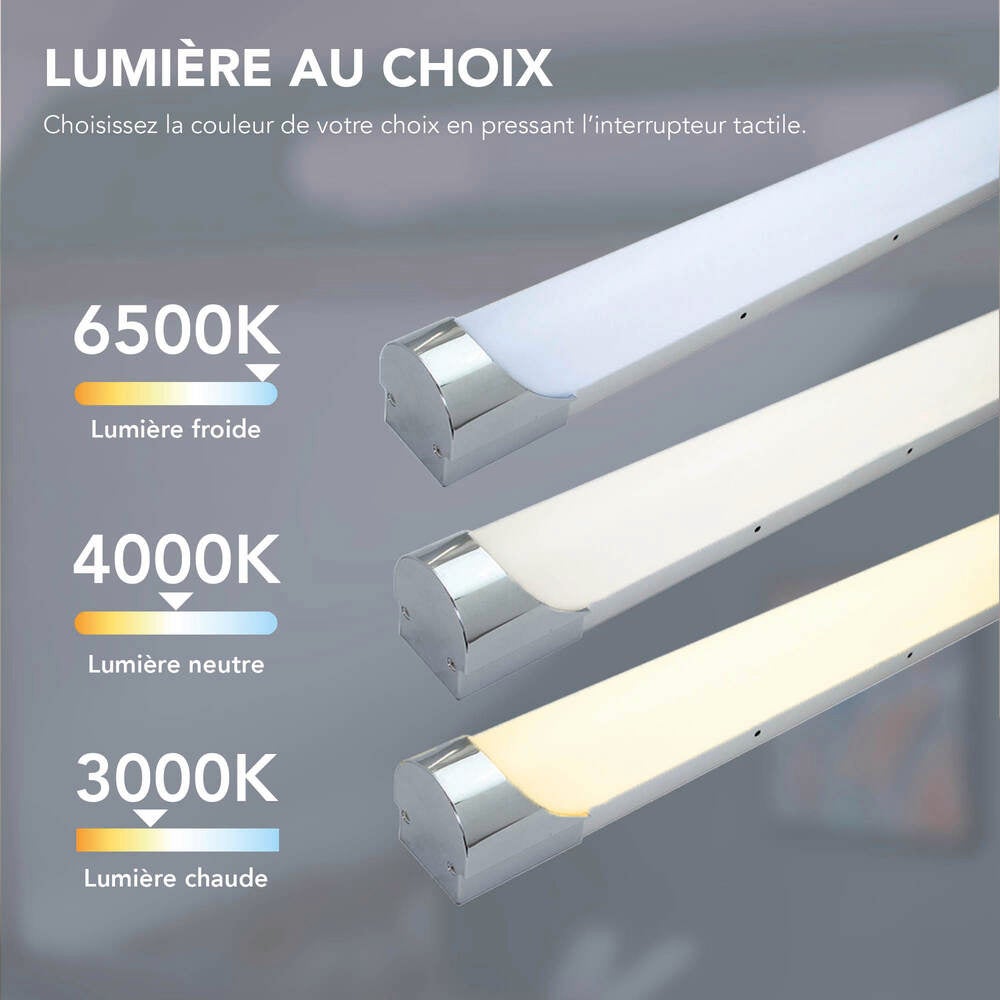 Réglette LED Argent 10W, 950 lumens, IP44, 3000-4000-6500K, bornier de connexion intégré, garantie 5 ans - Tibelec - 6