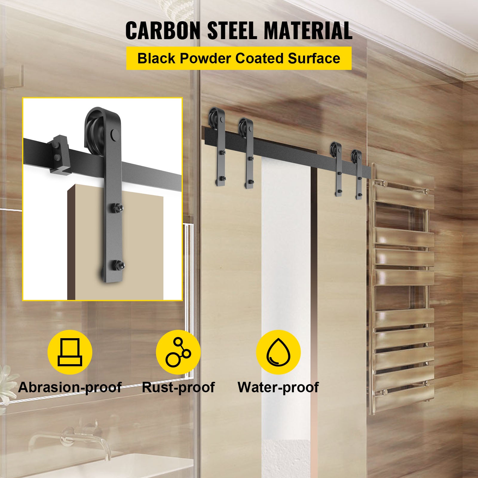 Kit ferramenta per porta doppia VEVOR da 366 cm, ferramenta per porta sospesa da 150 kg, binario per porta scorrevole in acciaio al carbonio, 4 ganci - 3