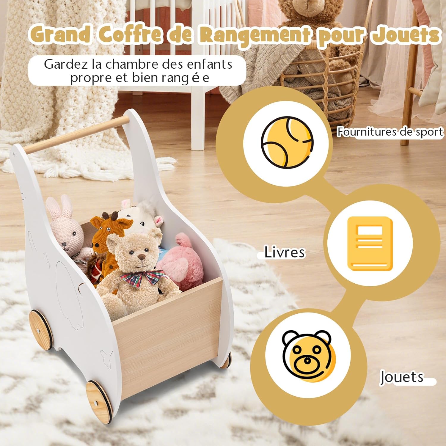 Trotteur Bois Bébé, Chariot de Marche 2 en1 avec Coffre à Jouets, Marcheur Enfant 1+ Ans Forme d'Éléphant, Parfait Cadeau pour Enfants - 7