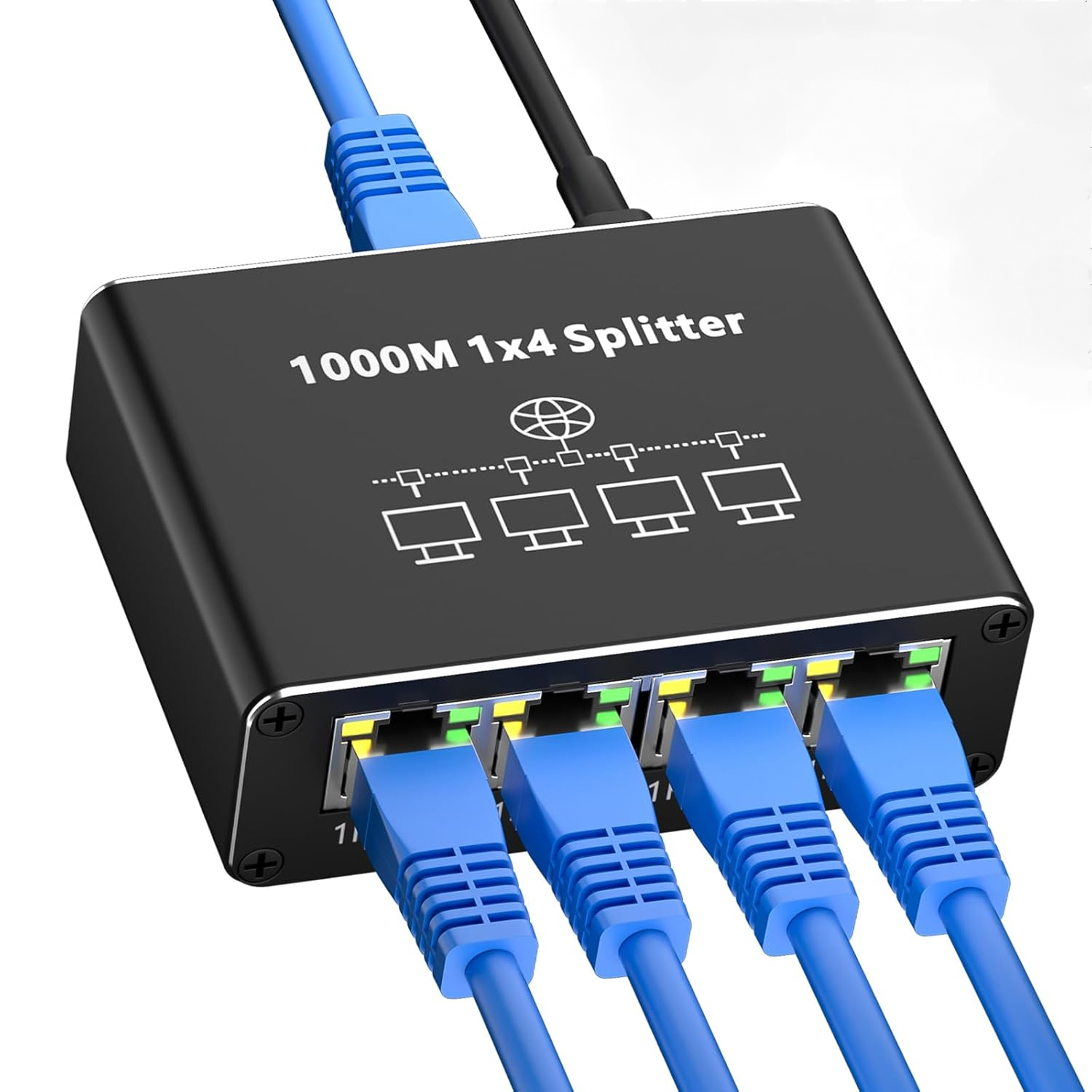 Switch Ethernet 2 Ports 1000 Mbps - Double Sortie RJ45 Pour Ordinateur, Routeur, TV - Facile à Installer