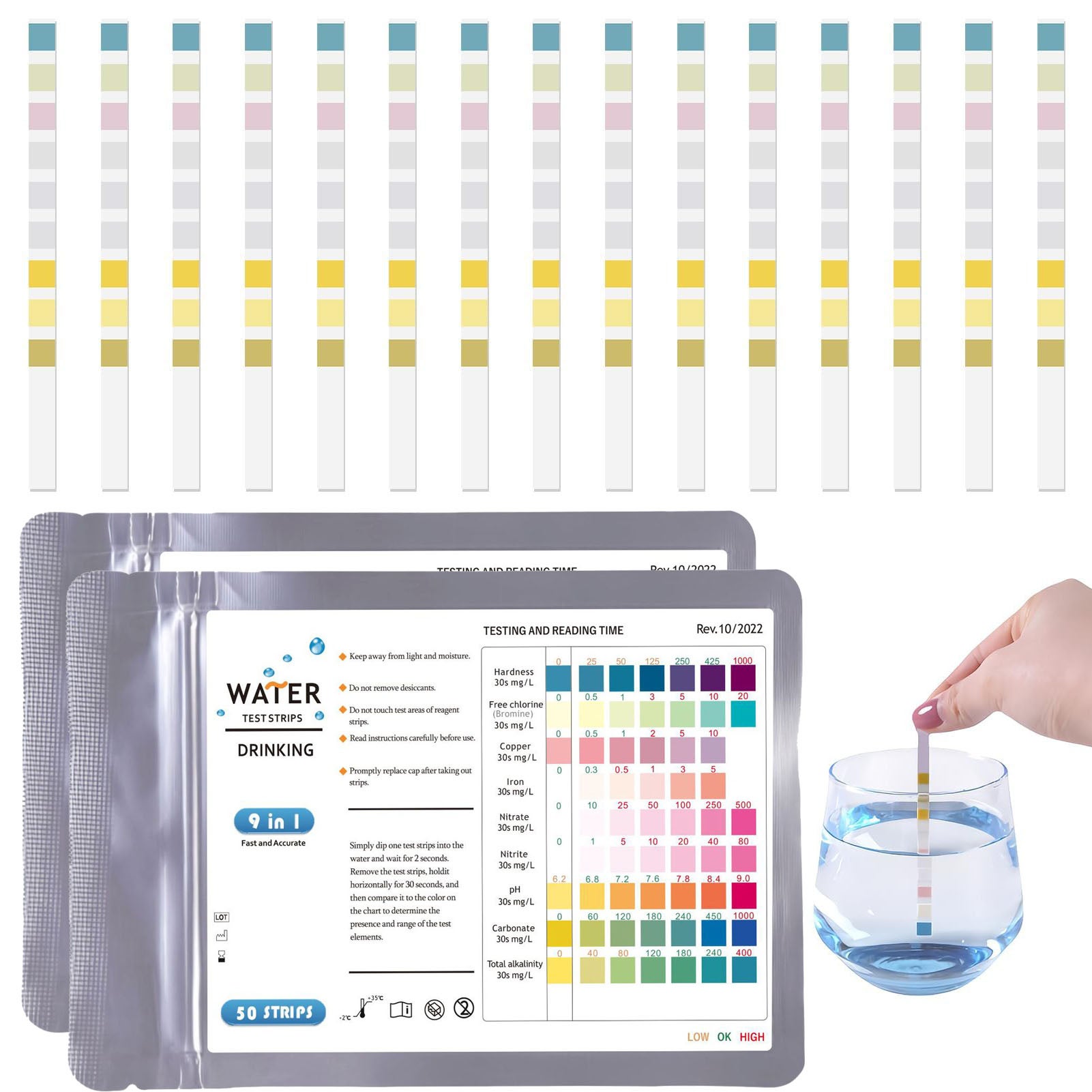 100 bandelettes de test 9 en 1 pour l'eau, kits d'analyse de l'eau pour — free download