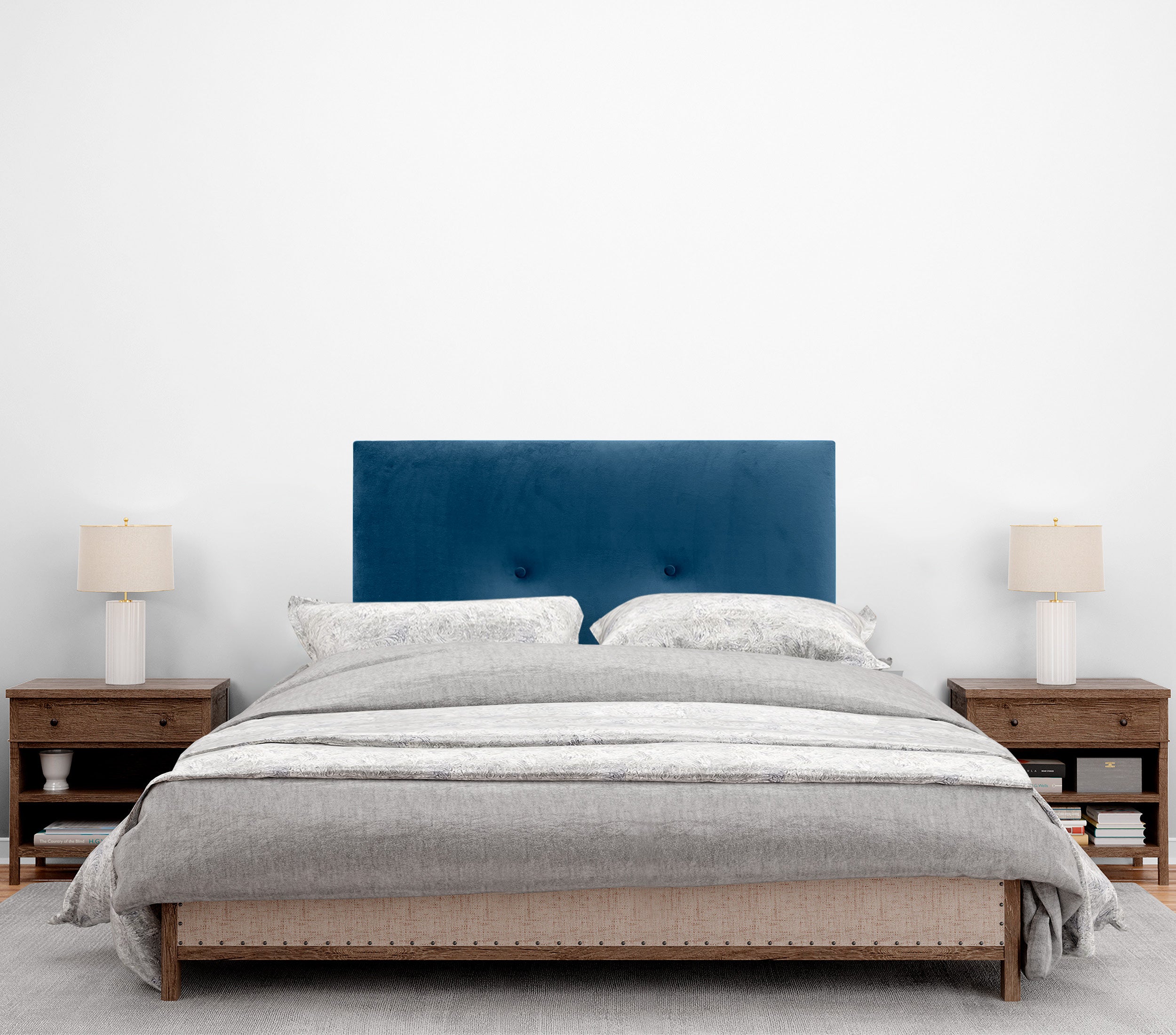 DHOME Testiera in velluto liscio con bottoni e gambe alta gamma moderna testiera imbottita per letto di lusso camera da (Bleu, 80x105cm) - 2