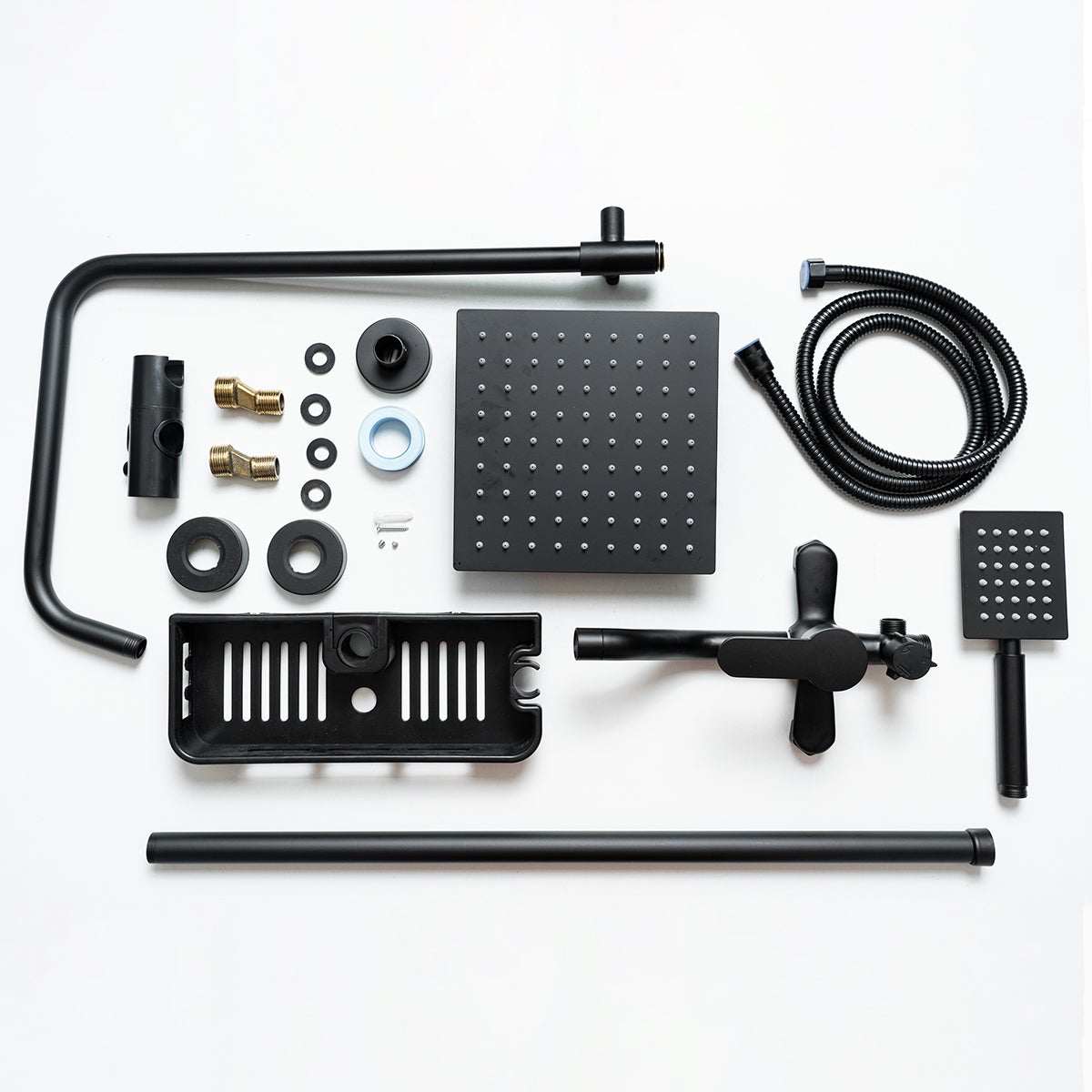 Columna de ducha con grifo Rociador de ducha, Altura regulable H.81-119 cm, Negro, Baño - 6