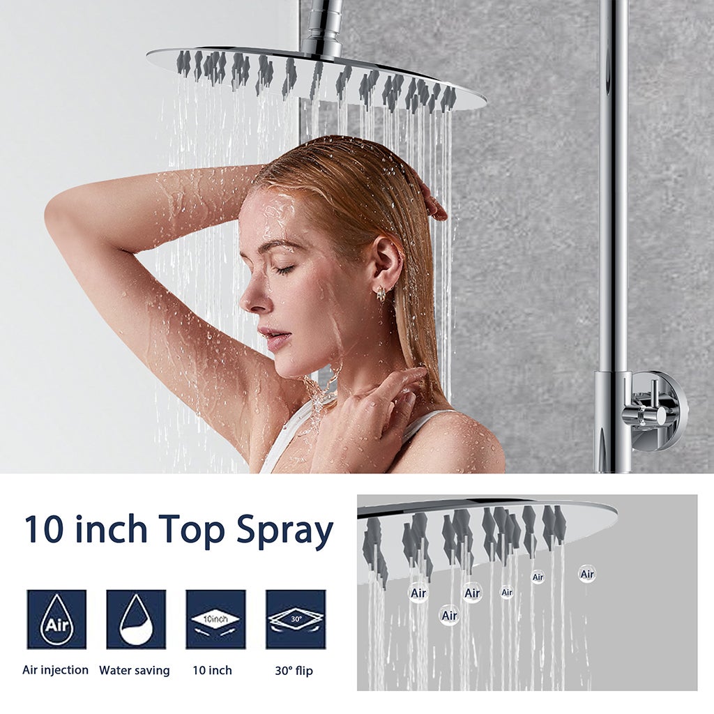 AICA Colonna doccia con miscelatore termostatico, rubinetto doccia cilindro 28x4cm, soffione doccia rotondo 25x25cm in acciaio inox cromato - 2