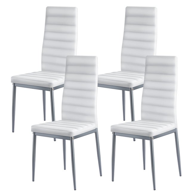 Juego de 4 sillas de comedor modernas SucceBuy con respaldo ergonómico, asiento acolchado de piel sintética y patas de metal resistentes
