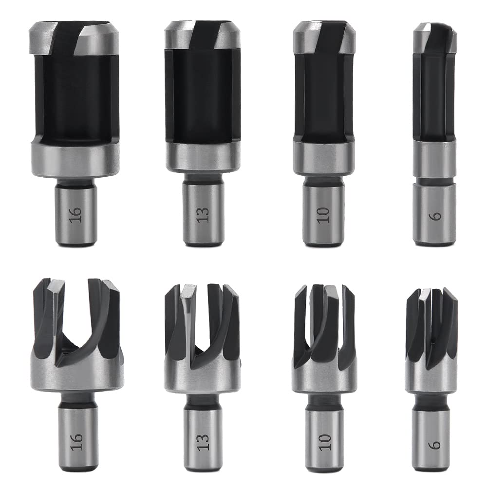 Zestaw 8 frezów do wtyczek, bity do wtyczek 6 mm/10 mm/13 mm/16 mm, stal węglowa, wiertło do obróbki drewna