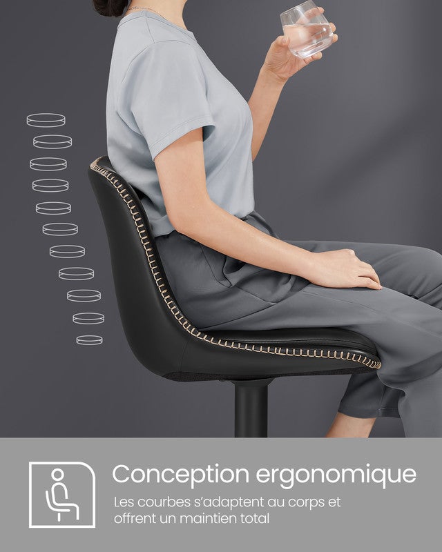 Tabourets de Bar, Lot de 4, Siège Pivotant à Hauteur Réglable, en PU, avec Dossier et Repose-Pieds, Noir d'encre - 4