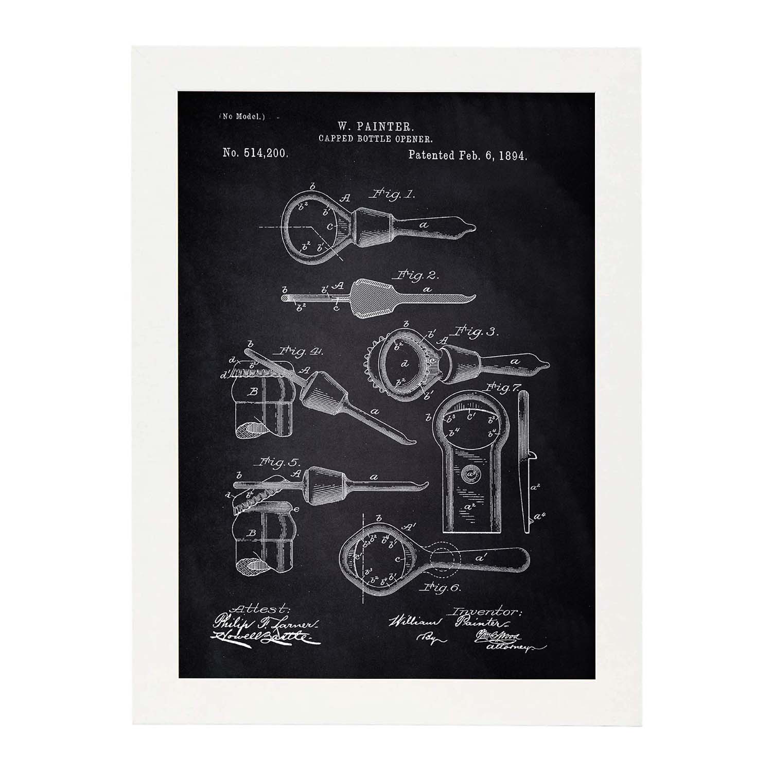 Poster con patente de abrelatas. lámina con diseño de patente antigua marco negro - a3
