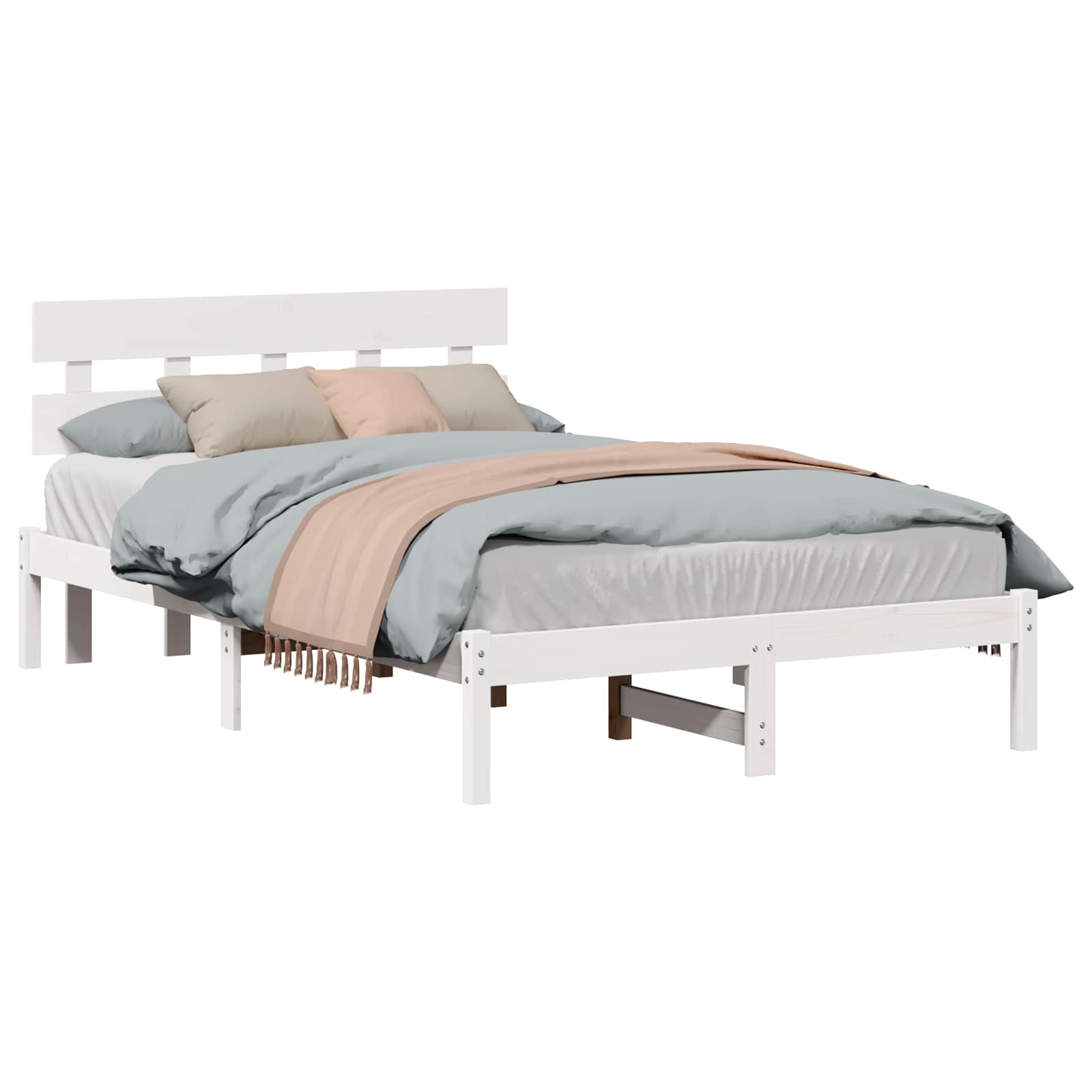 Cadre de lit en bois de pin massif blanc, pour la chambre, 120 × 190 cm - 2
