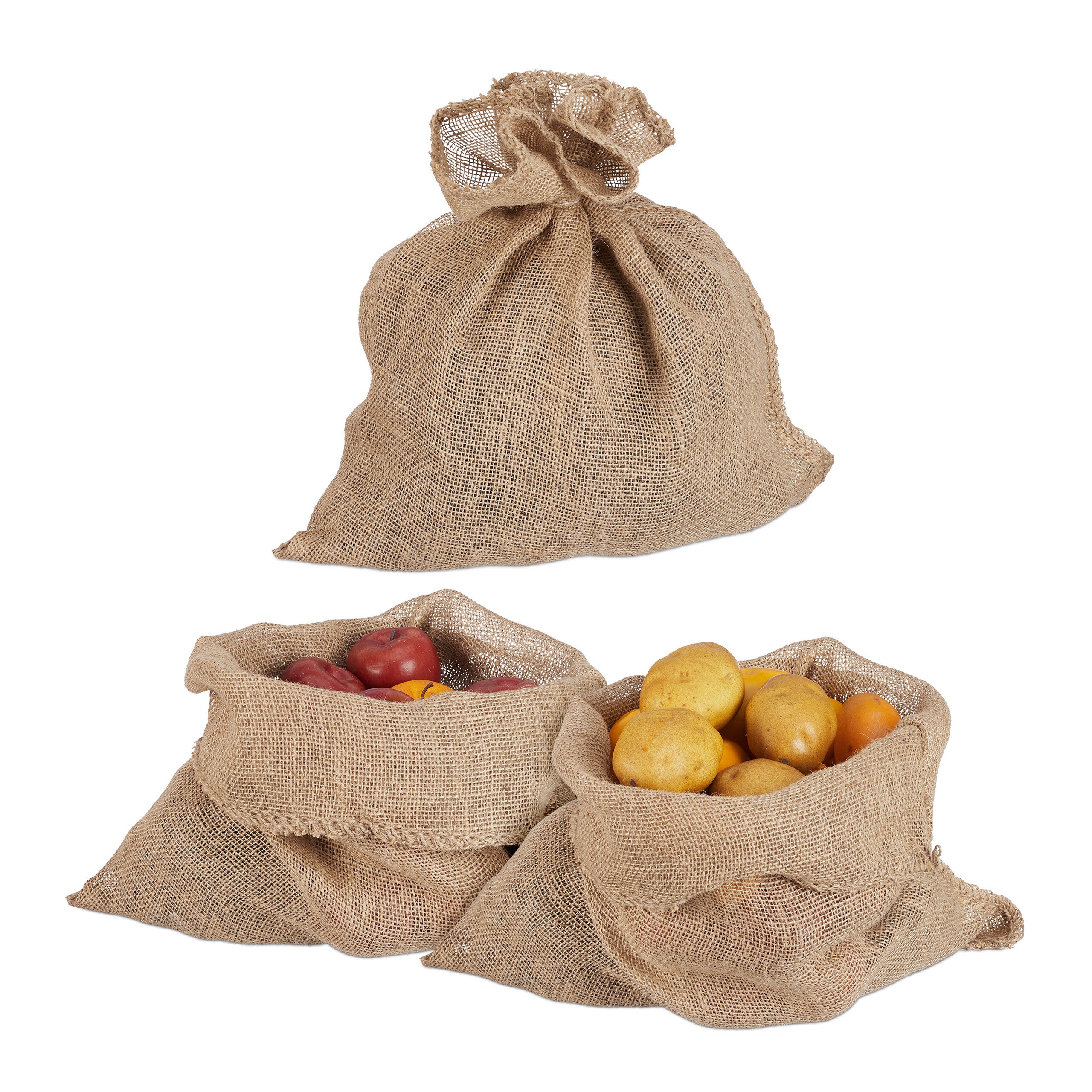 3 Sacchi Di Iuta Grandi Riutilizzabili – Borsa In Tela Con Fodera Laminata E Nastro In Cotone Da 5 M, Per Spesa, Regali, Spiaggia, Fai Da Te